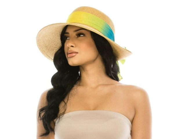 A388-SUN HAT W/ COLORFUL TIE BACK SASH