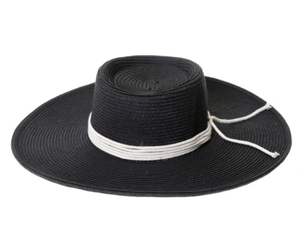 A391-WIDE BRIM STRAW GAMBLER W/ ROPE BAND