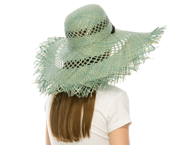 A392-FRAYED EDGE RAFFIA BEACH HAT W/ SASH