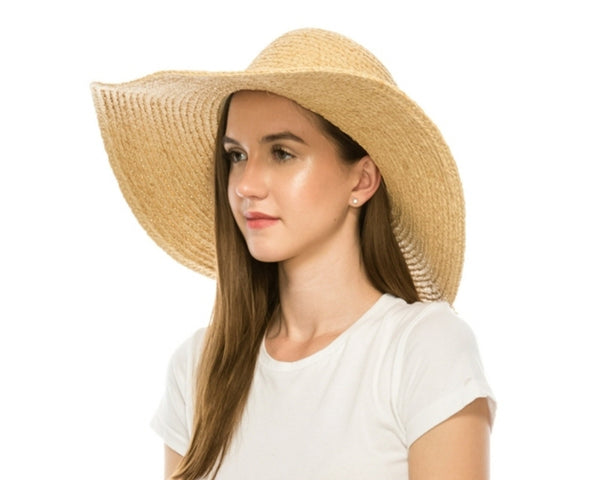 A393-RAFFIA BEACH HAT W/ SHELL TRIM
