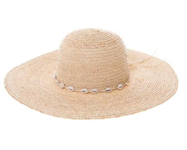 A393-RAFFIA BEACH HAT W/ SHELL TRIM