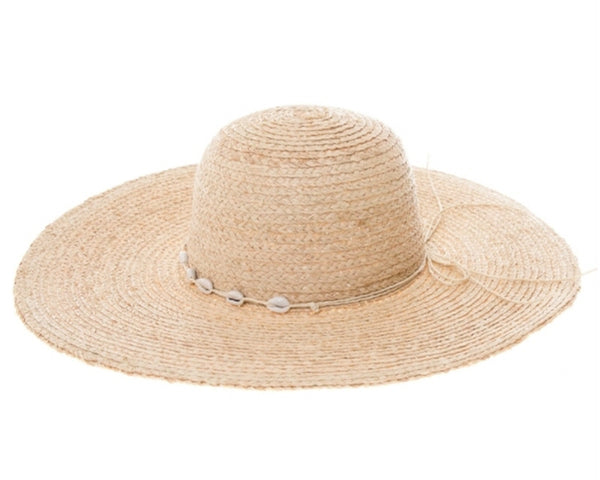 A393-RAFFIA BEACH HAT W/ SHELL TRIM