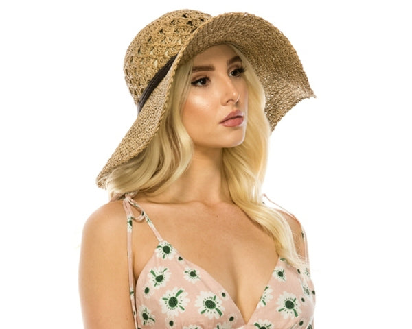 A398-SEAGRASS CROCHET SUN HAT WITH OPEN CROWN