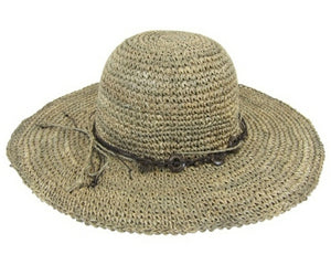 A399-SEAGRASS STRAW CROCHET SUN HAT WITH BEADS