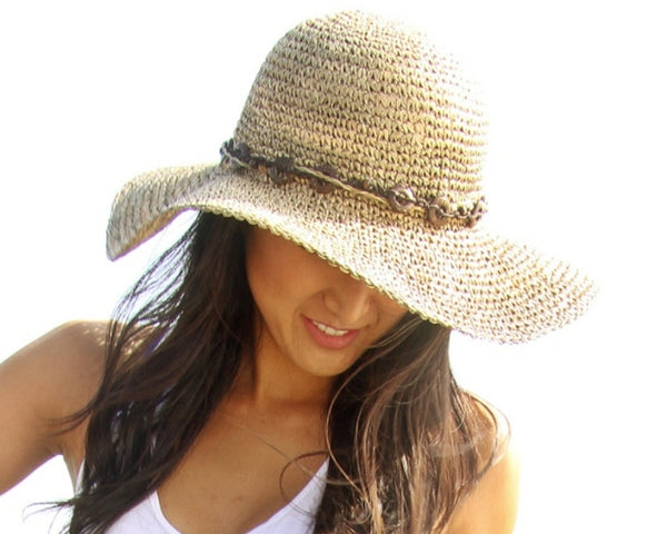 A399-SEAGRASS STRAW CROCHET SUN HAT WITH BEADS