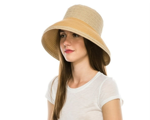 A405-RIBBON & STRAW KETTLE HAT