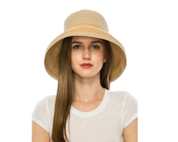 A405-RIBBON & STRAW KETTLE HAT