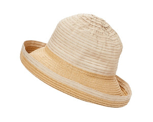 A405-RIBBON & STRAW KETTLE HAT