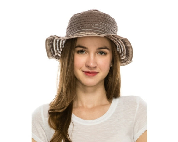 A406-ASYMMETRICAL STRIPED RIBBON CLOCHE