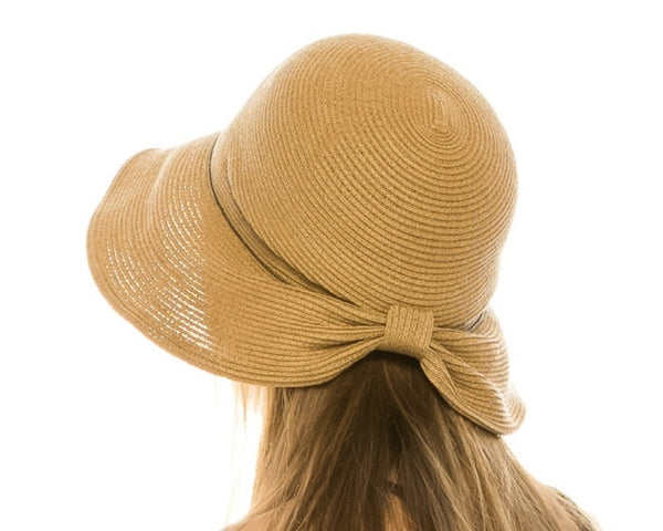 A499-MICROBRAID SUN HAT W/ SCRUNCHED BOW