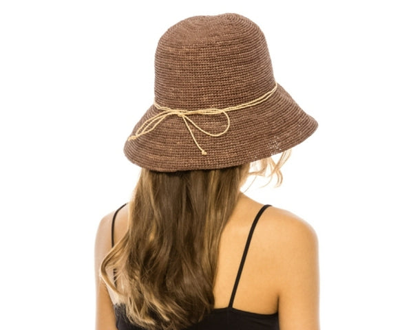 A500-BROWN FINE CROCHET RAFFIA BUCKET