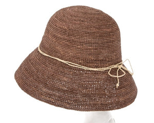 A500-BROWN FINE CROCHET RAFFIA BUCKET