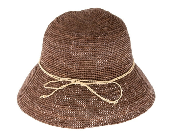 A500-BROWN FINE CROCHET RAFFIA BUCKET