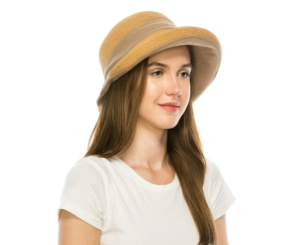 A502-FINE STRAW & FABRIC CLOCHE HAT