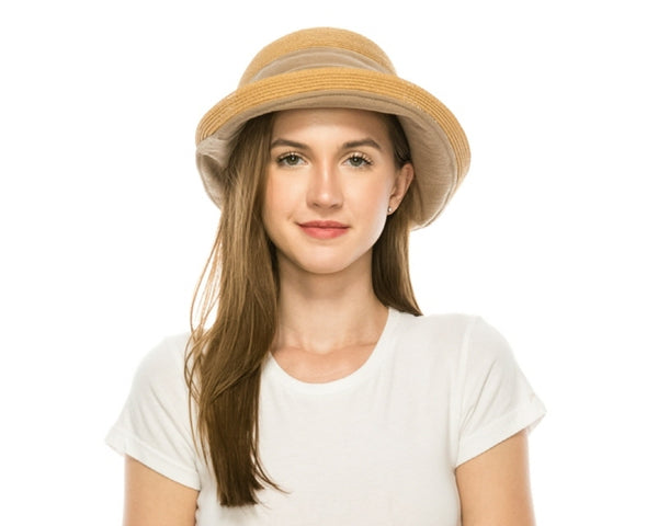 A502-FINE STRAW & FABRIC CLOCHE HAT