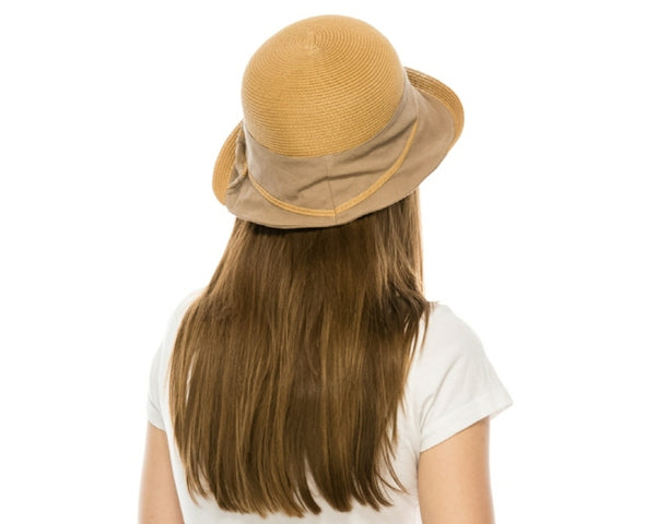 A502-FINE STRAW & FABRIC CLOCHE HAT