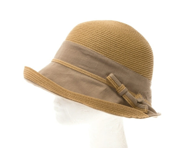 A502-FINE STRAW & FABRIC CLOCHE HAT