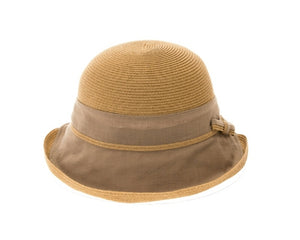 A502-FINE STRAW & FABRIC CLOCHE HAT