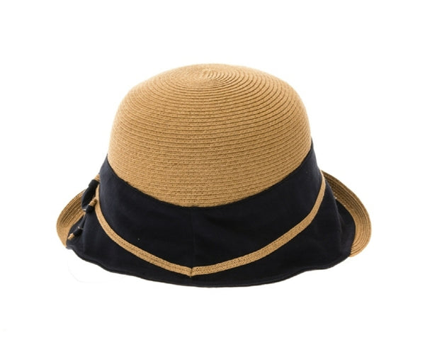 A502-FINE STRAW & FABRIC CLOCHE HAT