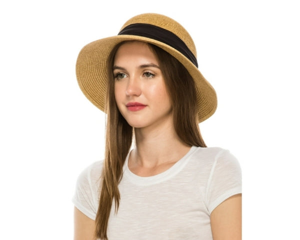 A504-STRAW BUCKET W/ CHIFFON BAND