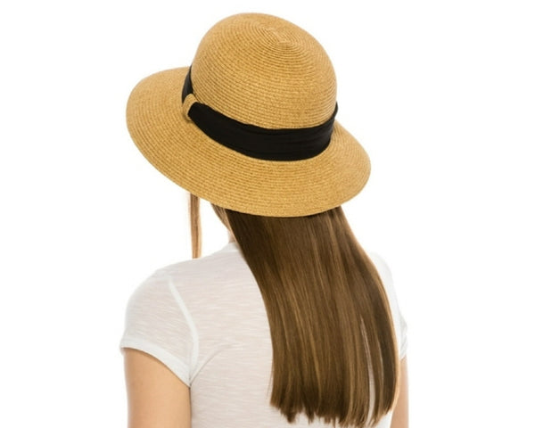 A504-STRAW BUCKET W/ CHIFFON BAND