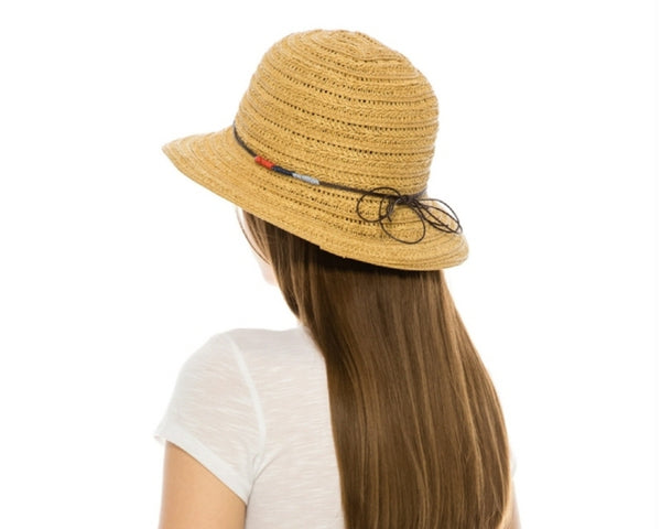 A505-STRAW BUCKET HAT W/ COLORFUL STRAW TIE