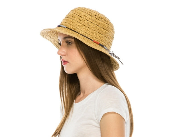 A505-STRAW BUCKET HAT W/ COLORFUL STRAW TIE