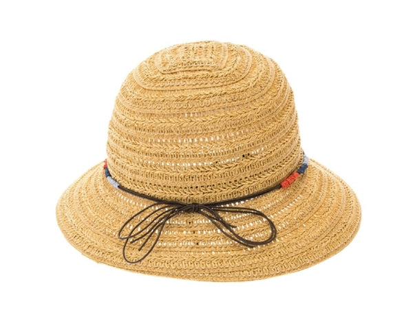 A505-STRAW BUCKET HAT W/ COLORFUL STRAW TIE