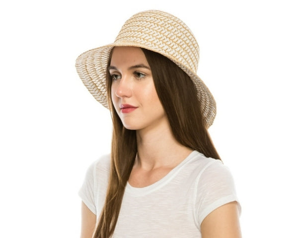 A506-STRAW-STITCHED RIBBON BUCKET HAT