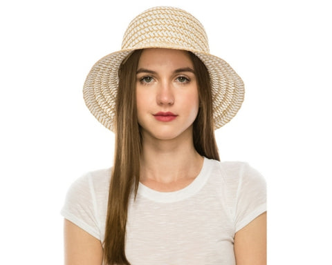 A506-STRAW-STITCHED RIBBON BUCKET HAT