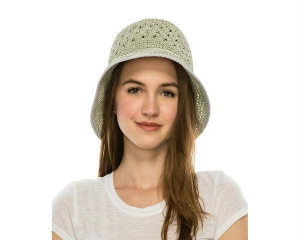 A509-PATTERN CROCHET STRAW BUCKET HAT W/ TRIM