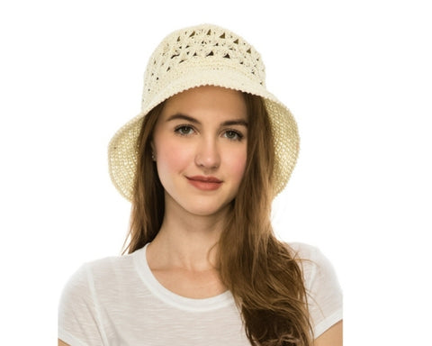 A510-PATTERN CROCHET STRAW BUCKET HAT