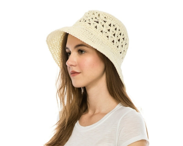 A510-PATTERN CROCHET STRAW BUCKET HAT