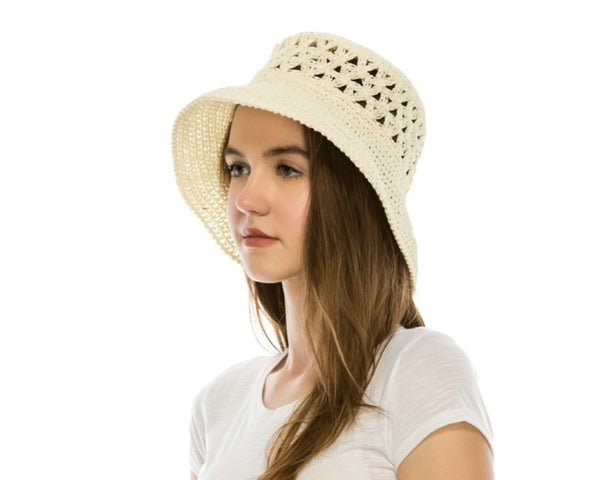 A510-PATTERN CROCHET STRAW BUCKET HAT