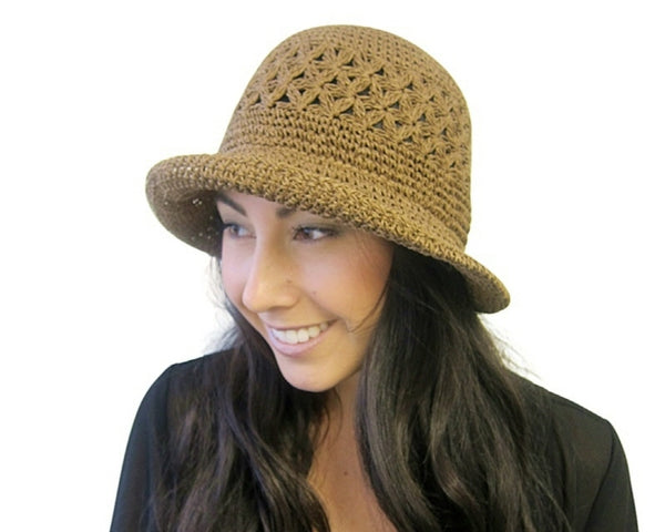 A510-PATTERN CROCHET STRAW BUCKET HAT