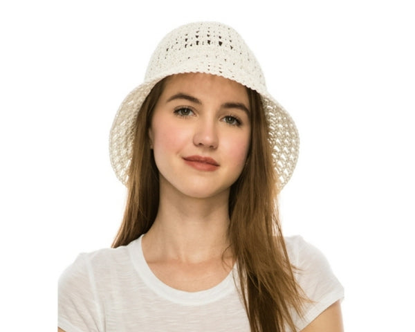 A513-OPEN WEAVE STRAW BUCKET HAT