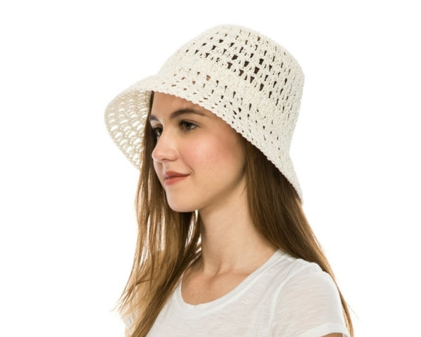 A513-OPEN WEAVE STRAW BUCKET HAT