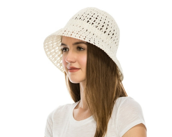 A513-OPEN WEAVE STRAW BUCKET HAT