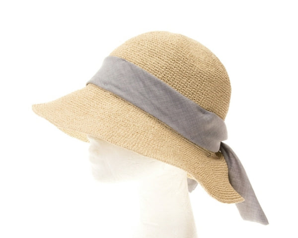 A518-CROCHET TOYO HAT W/ FABRIC SASH