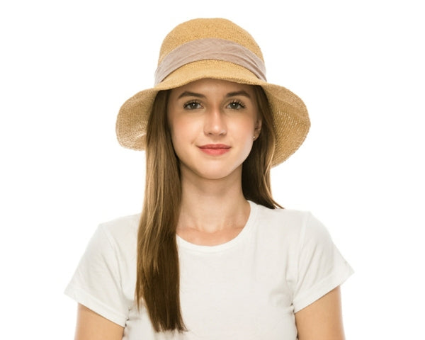 A518-CROCHET TOYO HAT W/ FABRIC SASH