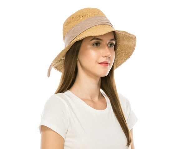 A518-CROCHET TOYO HAT W/ FABRIC SASH