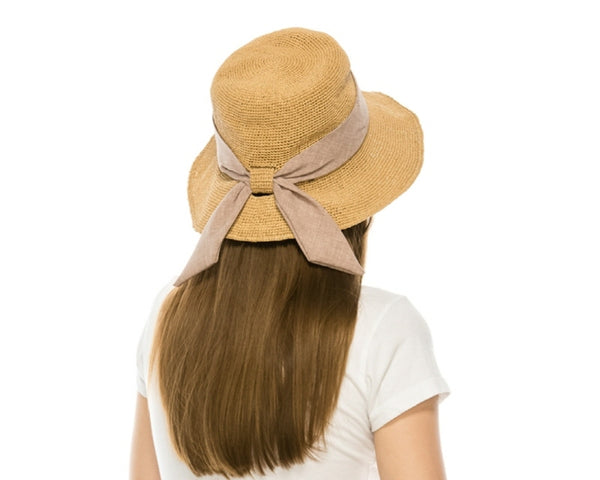 A518-CROCHET TOYO HAT W/ FABRIC SASH