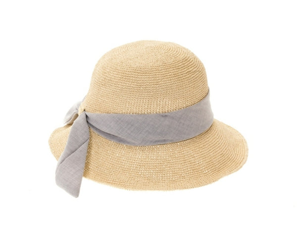 A518-CROCHET TOYO HAT W/ FABRIC SASH