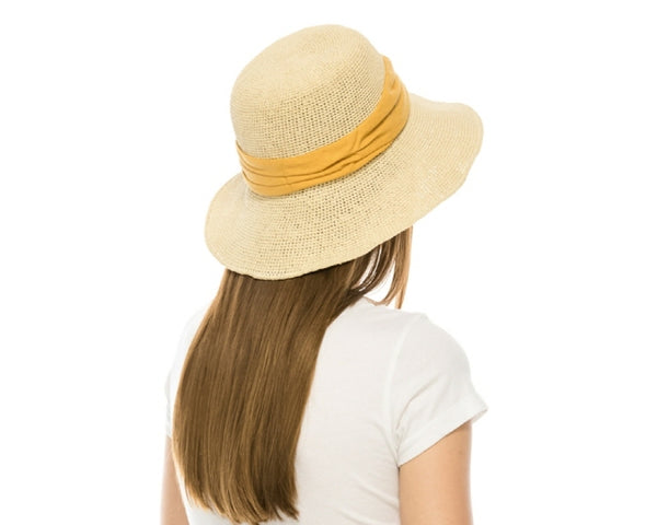 A519-FINE CROCHET TOYO HAT W/ FABRIC BAND