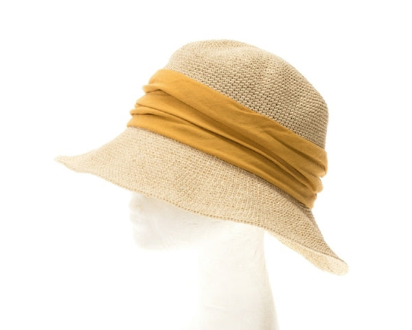 A519-FINE CROCHET TOYO HAT W/ FABRIC BAND