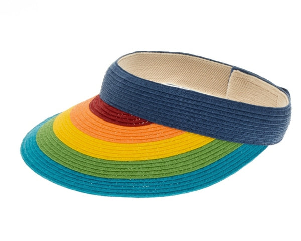 A537-RAINBOW STRIPE STRAW VISOR