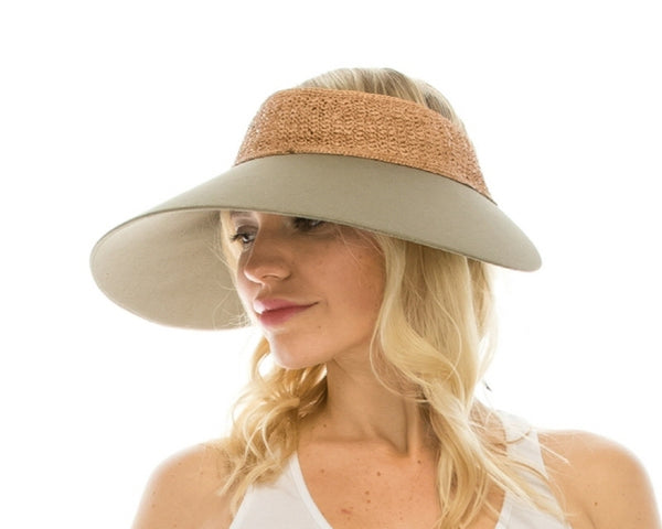 A544-OVERSIZED CROCHET RAFFIA & FABRIC VISOR