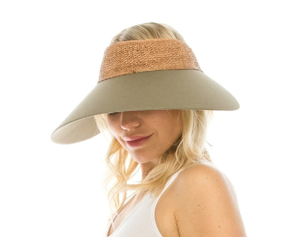 A544-OVERSIZED CROCHET RAFFIA & FABRIC VISOR