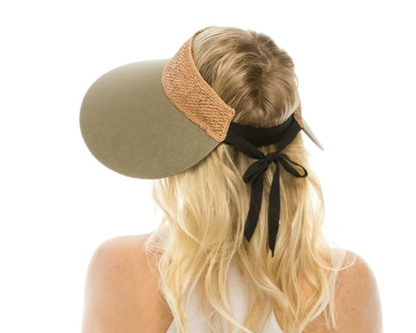 A544-OVERSIZED CROCHET RAFFIA & FABRIC VISOR