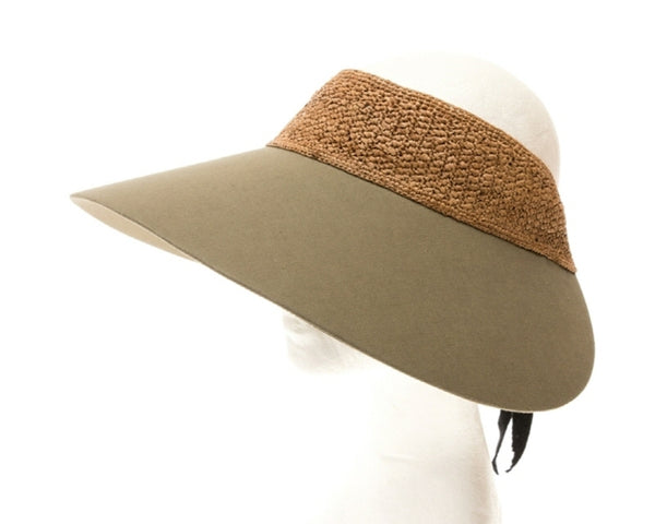 A544-OVERSIZED CROCHET RAFFIA & FABRIC VISOR